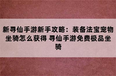 新寻仙手游新手攻略：装备法宝宠物坐骑怎么获得 寻仙手游免费极品坐骑